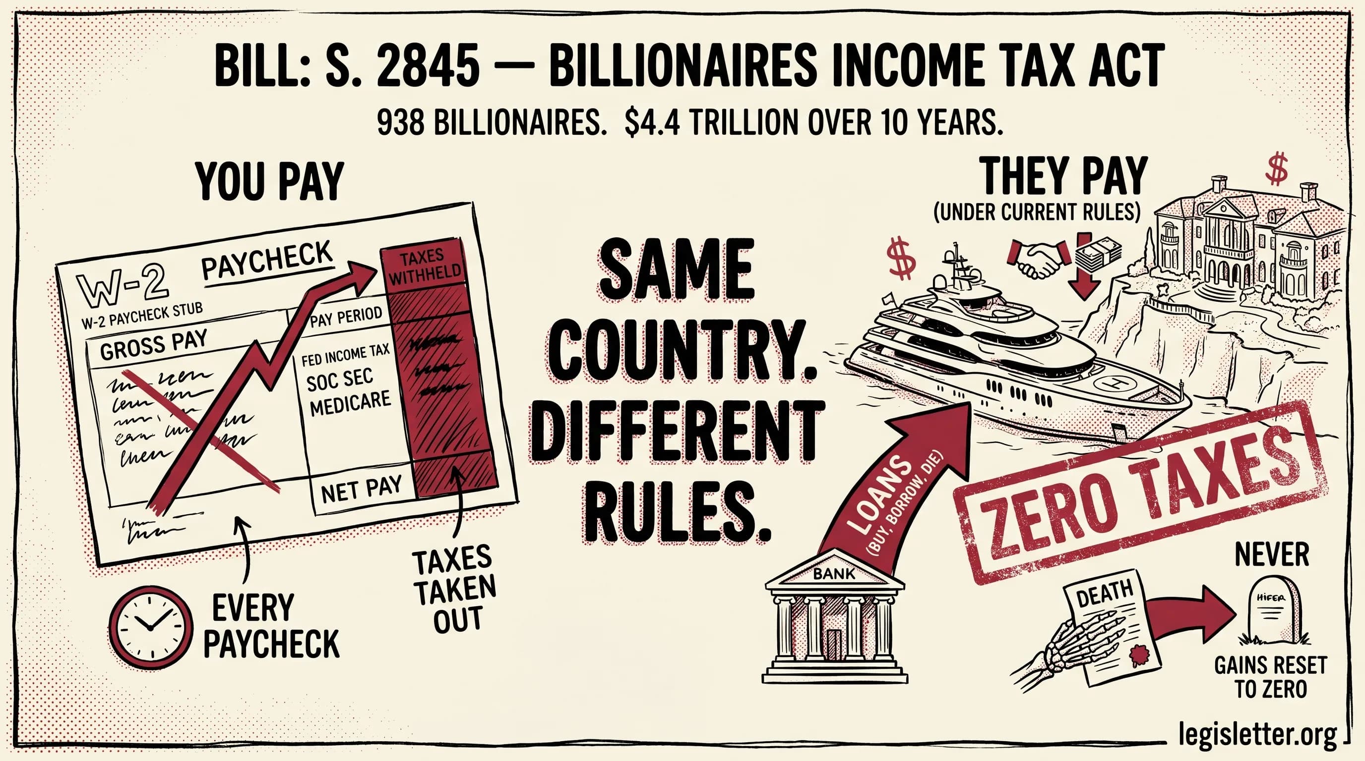 Buy it, borrow against it, die — billionaires pay zero. This bill ends that.