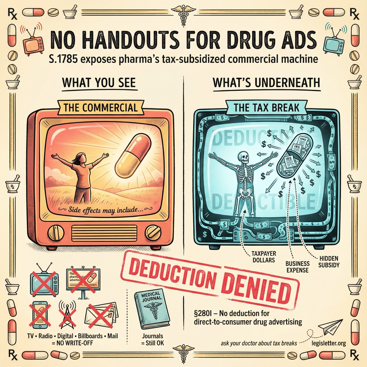 S1785 Visual Summary - No Handouts for Drug Advertisements Act